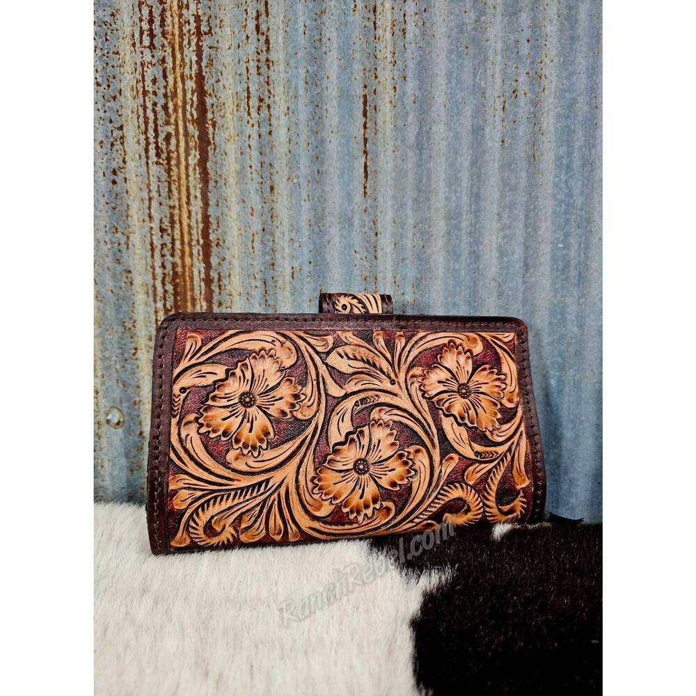 American Darling Tooled Leather Wallet with Turquoise Accent - Picture 4 of 4